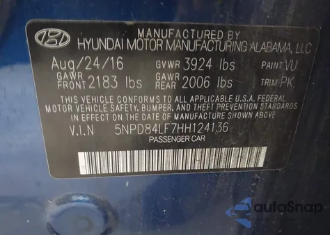 2017 Hyundai Elantra Se z USA, uszkodzony, nr VIN 5NPD84LF7HH124136